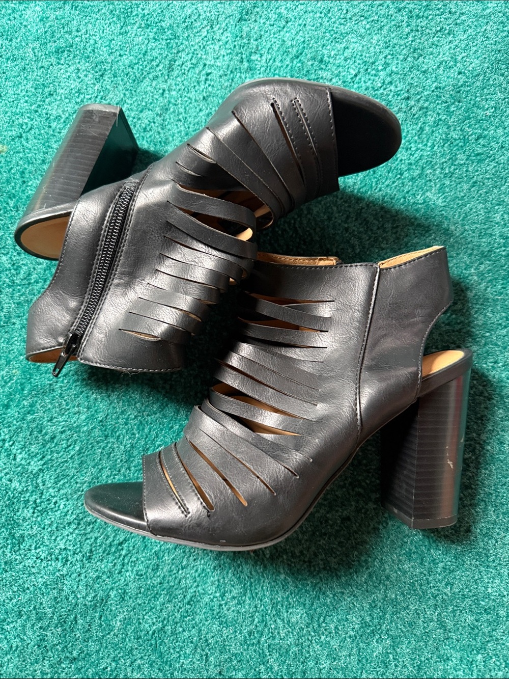 Madden Girl Black Strappy Cutout Peep-Toe Block Heels
